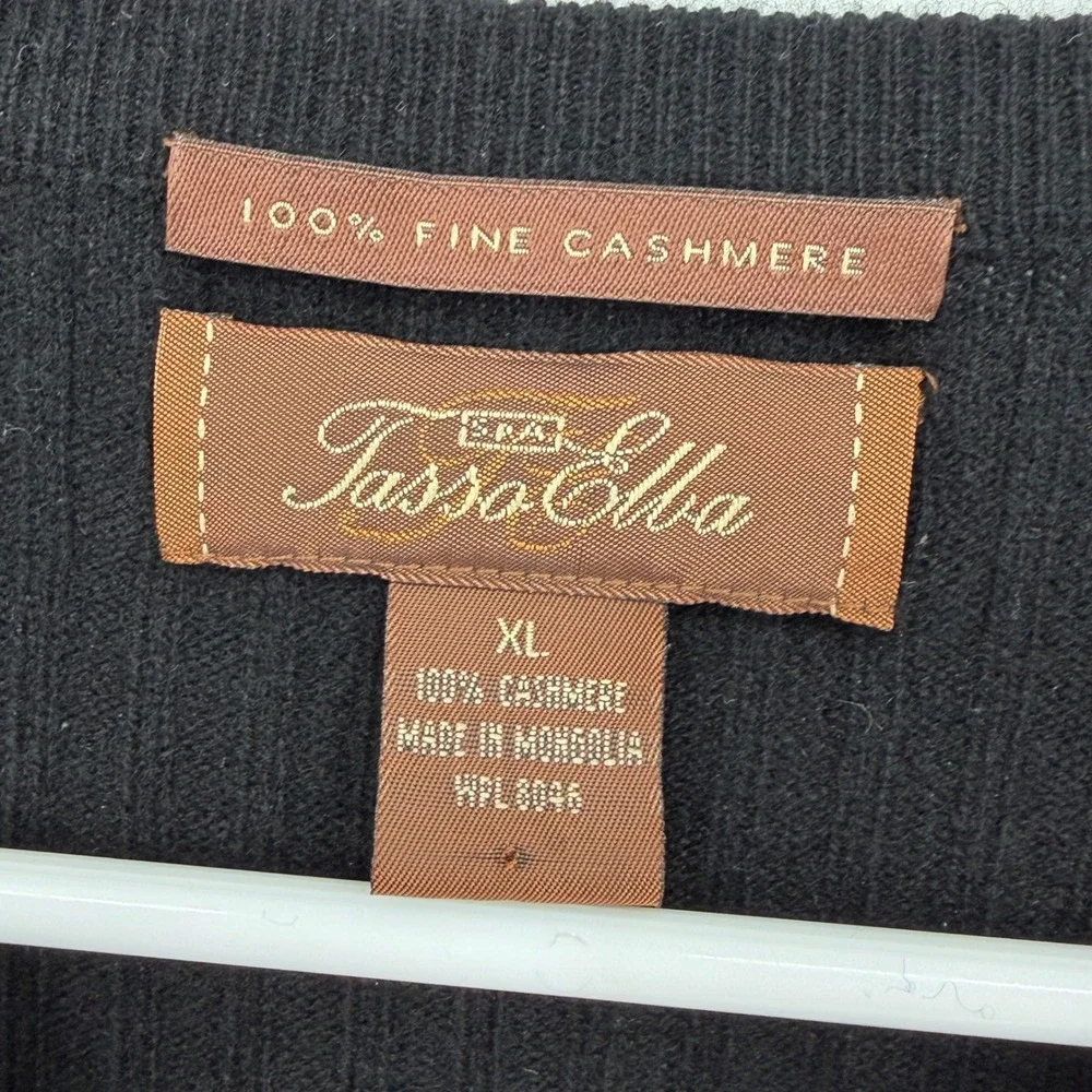 Tasso Elba 100% Cashmere Rib-Knit Crewneck Pullover Sweater Black Men's XL